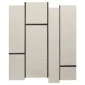 Campiture rug, white and black, geometric rectangular pattern with thick borders, woven texture, minimalist contemporary design.