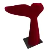 Red abstract sculpture, “bordeaux – corsaro”, velvet-like fabric, flattened wing form, tapered stem, square base, matte finish, white background.