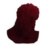 Bordeaux velvet bust sculpture depicting a classical male figure with curly hair and beard against a white backdrop.