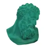 Green velvet bust sculpture of a bearded man with short hair, classical portrait style, displayed on a white base with diffused lighting.