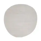 Light gray area rug, organic pebble shape, short dense pile, muted mottled texture, neutral tone, white background, diffused lighting.