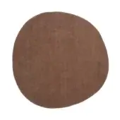 Circular rug, earthy brown, organic shape with textured pile, studio shot on white background, natural stone appearance.