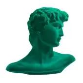 Emerald green bust sculpture, matte finish, classical male figure with wavy hair, detailed facial features, white background.