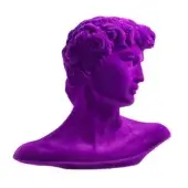 Purple resin bust sculpture, “Viola – Little David,” matte finish, detailed facial features, classical male figure, smooth rounded form.