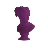 Purple Venus Italica bust sculpture with matte finish, detailed curls, and draped shoulders on a cylindrical pedestal, studio shot.