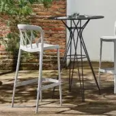 Elegant Bontempi Galaxy stool with white molded synthetic material and dynamic slatted backrest in a matte finish