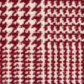 Burgundy and off-white geometric fabric texture with vertical stripes and block motifs, displaying a nubby weave; “egoitaliano” branding visible.