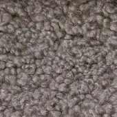 Lamby fabric texture, muted gray-purple looped pile, dense heathered surface with irregular nubby loops, soft plush high-pile construction.