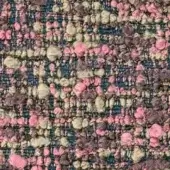 Woven fabric texture, navy blue base with raised pink, beige, and purple organic motifs, matte finish, subtle grid pattern, egoitaliano sample.