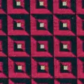 Red Grimaldi fabric with interlocking diamond shapes and centered cream squares, geometric woven texture from Grimaldi & Kapua.
