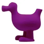 Purple duck sculpture, matte ceramic, geometric design with cylindrical neck and rounded body, modern art object on white background.