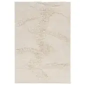Il Volo rug ivory by Rugiano, rectangular with textured abstract looped pile in cream and beige tones, studio shot.