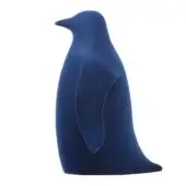 Petrol blue penguin figurine, velvet texture, streamlined form, white background, studio lighting, simplified design, saturated color.