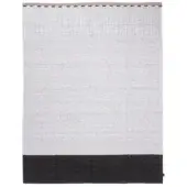 Kilim Rug Black by Rugiano, flatweave with off-white center, dark brown base, and green-tan striped top band, geometric design.