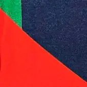 Abstract triangular composition of red, navy blue, and green with textured and swirling surface patterns, structured in a close-up studio setting.