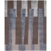 Rugiano rd gris rug, rectangular wool blend, abstract geometric pattern in brown, gray, and beige blocks with layered design.