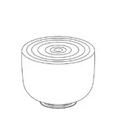 Coffee table, cylindrical shape, etched concentric rings on top, minimalist design, white background, modern furniture.