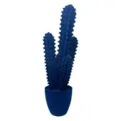 Artificial cactus in petrol blue with columnar segments and spines, set in a matching rounded pot against a white backdrop.