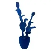 Petrol blue prickly pear cactus in a rounded pot, studio shot against white, displaying flattened pads and a tapered base.