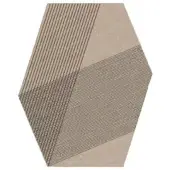 Kilim rug, ivory and dark brown, hexagonal shape with dense geometric grid pattern woven from flat fibers.
