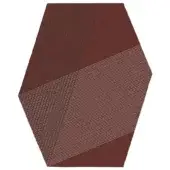 Kilim rug, muted red hexagonal shape, geometric grid pattern with diagonal lines, woven texture, matte finish, precise cut edges.