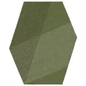 Kilim rug, olive-green, hexagonal shape with light-beige grid pattern; flatweave texture, geometric design, studio product shot.