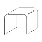 Acrylic chair, transparent U-shape, curved enclosure, minimalist design, seamless construction, modern seating, studio lighting, white background.