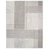 Rugiano rd halong rug, beige geometric pattern with rectangular blocks, dark gray-brown lines, and gold edging, woven texture.