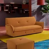 Captivating Egoitaliano Yuki sofa with warm orange bi-elastic technical fabric and decorative button detailing crafted in Italy