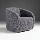 Elegant Egoitaliano Carlotta lounge chair with textured blue-gray-purple textile upholstery and round tubular steel swivel base