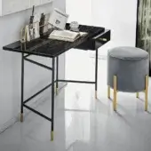 Distinguished Bontempi Vanity Desk with dark stone-like surface and black metal frame accented with gold finish