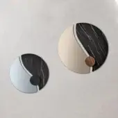 Exceptional Bontempi Luxor mirror with overlapping dark marble-effect and reflective surfaces plus glossy finish