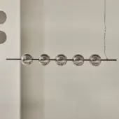 Elegant Bontempi Sferatus suspension lamp with amber-toned borosilicate glass spheres and a sleek matte black metal finish