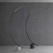 Architectural Bontempi Circle floor lamp with curved arc and light gray spherical base in matte finish metal