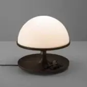 Elegant Porada Tack table lamp crafted in Canaletta walnut with brushed bronzed brass accents and satin finish