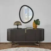 Elegant Porada Tylsa sideboard crafted from solid Canaletta walnut with a matte dark gray finish and gold tone metal base