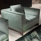 Captivating Visionnaire Ca’ Foscari lounge chair with plush grayish-green velvet upholstery and polished stainless steel base
