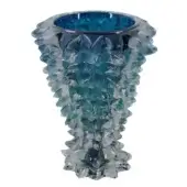 Distinguished Wave Murano Glass Spike vase crafted in aquamarine and teal glass with hand-pulled spikes