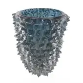 Captivating Wave Murano Glass Spike vase handcrafted in grayish-blue glass with clear hand-pulled spikes exhibiting a dynamic surface