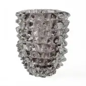 Exceptional Wave Murano Special vase crafted in colored glass enveloped with clear, hand-pulled spikes using the *Rostrato* technique with a smoky grey tone