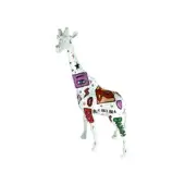 Distinguished Juliarte Giraffe sculpture handcrafted with stone powder and fiberglass in glossy white with vibrant pop art patterns