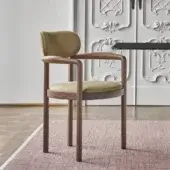 Distinguished Porada Dione chair reimagines a bucket seat with canaletta walnut and olive-green upholstery in a satin finish