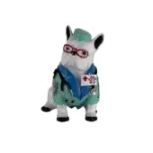 Distinctive Juliarte Bulldog Parade sculpture crafted in stone powder and fiberglass with glossy white and teal accents