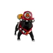 Luxury Juliarte Bulldog Parade sculpture handcrafted in stone powder and fiberglass with glossy black and red accents
