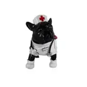 Superior Juliarte Bulldog Parade sculpture handcrafted in stone powder and fiberglass with glossy black and white accents