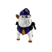 Exceptional Juliarte Bulldog Parade sculpture crafted in composite with glossy white and dark blue detailing plus orange accents