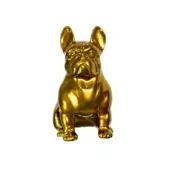 Distinguished Juliarte Seated Bulldog sculpture crafted with stone powder and fiberglass in a lustrous golden chrome finish