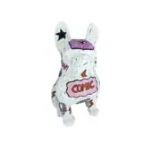 Superior Juliarte Seated Bulldog sculpture hand-painted with comic-book illustrations in glossy white stone powder and fiberglass