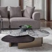 Captivating Porada Callisto Mix coffee table with dark wood and Dover White marble tops in Bronzoro-lacquered finish