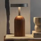 Exceptional Porada Ekero Fix table lamp crafted in Canaletto walnut with a satin finish and pewter-grey metal shade